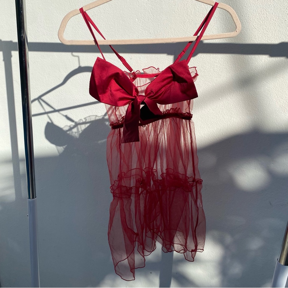 Red Bow & Mesh WirelessBabydoll Chemise Size XS